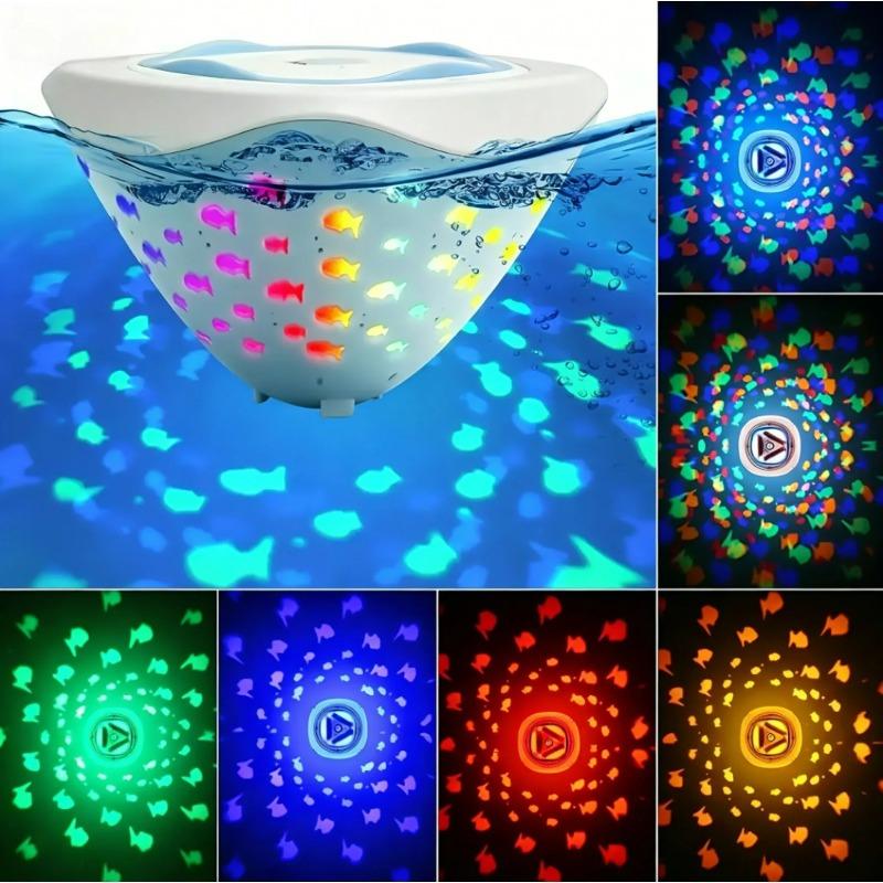 Fish Pattern Swimming Pool Fountain Projector Light Battery Operated Submersible LED Light for Pond Bathtub Hot Tub Spa Kids Gift Party Decor