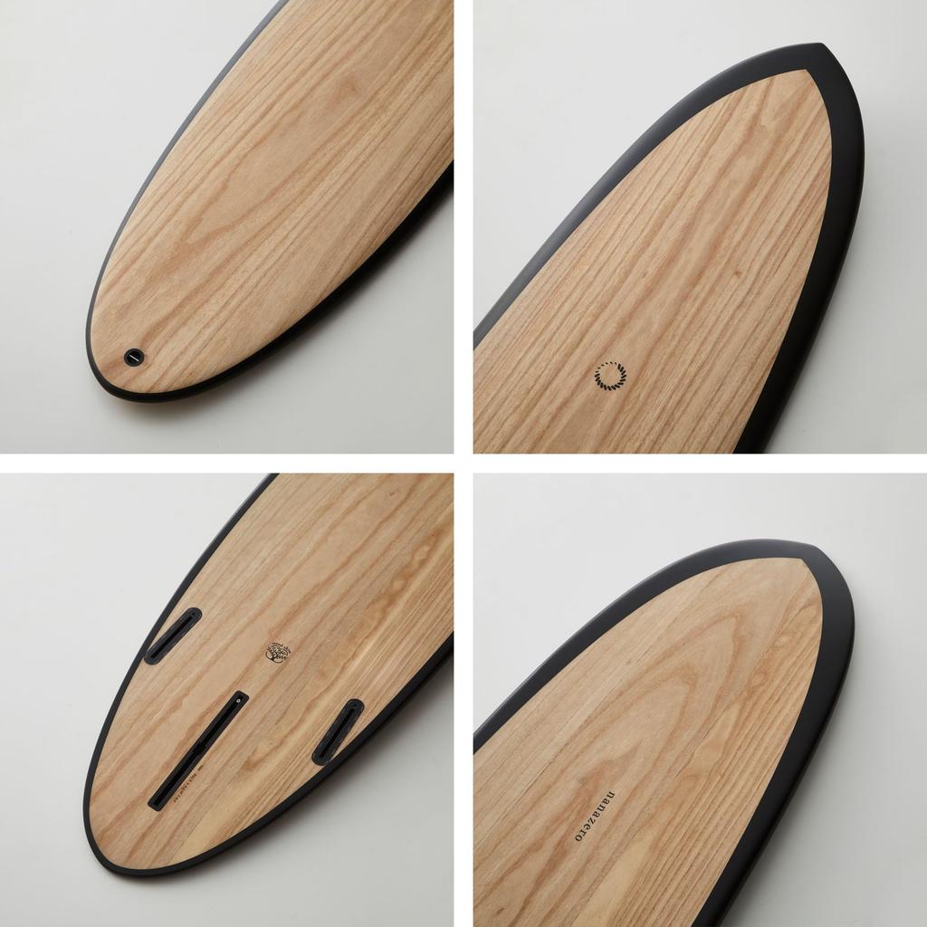 Nanazero WOOD SKIN Surfbrett MID01 Schwarz und leichtes Holz-Skin 6'6 Mid-Length (langlebige Konstruktion, Surfbrett, Nanazero, Funboard, Shortboarder)