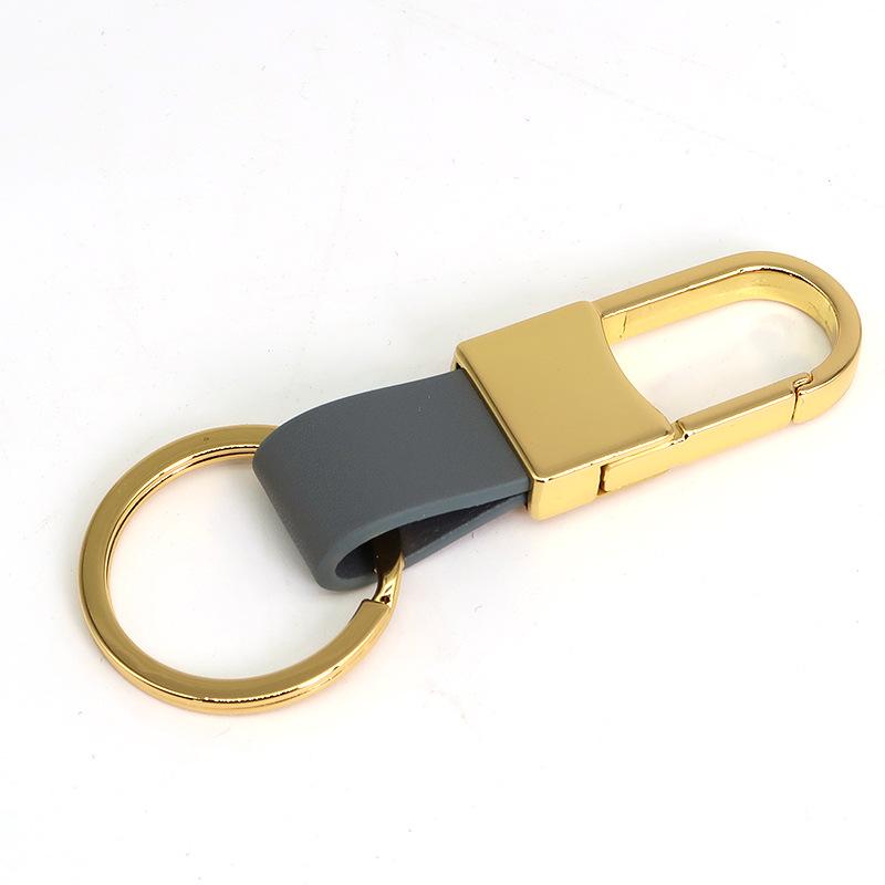 Men's Genuine Leather Car Keychain with Zinc Alloy Waist Clip and Customizable Laser Logo