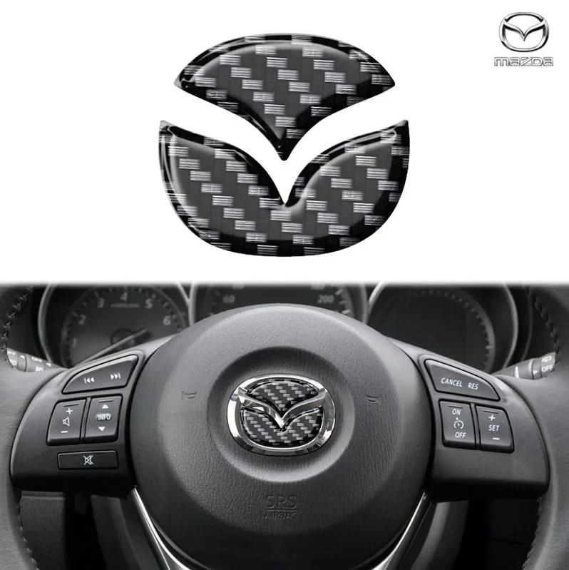 Carbon Fiber Car Steering Wheel Cover Logo Stickers Modified Auto Decorative Styling Decals for Mazda Axela ATENZA CX-5 CX-4