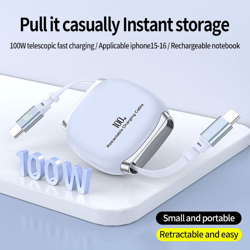 VAORLO Retractable 100W Fast Charging Cable Type C Data Cable For iphone 15/16series Samsung Laptop Tablets PD 3.0 Fast charging