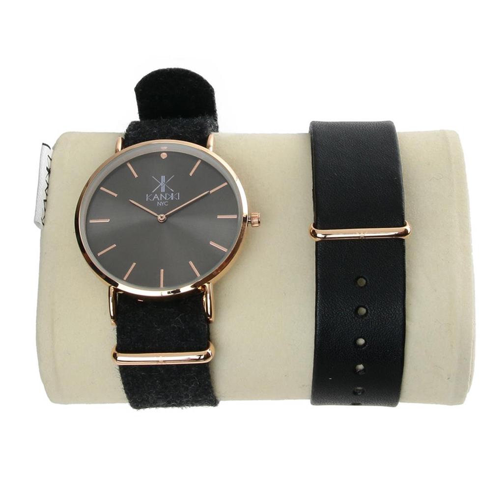 Les Trésors De Lily [Q4417] - 'Cameleon' Black Rose Gold Watch Box (2 Bracelets)