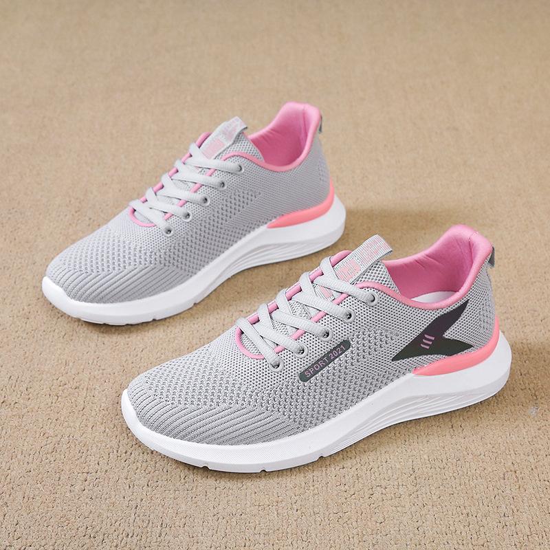 

Весна и осень Новые женские кроссовки Flying Weaving Mesh для спорта и отдыха Легкие кроссовки с мягкой подошвой 40 серый