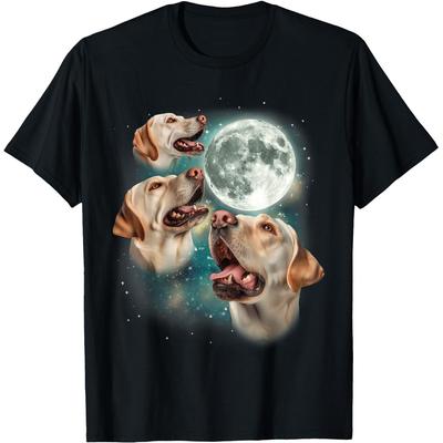 Three Labrador Retriever Moon 3 Dogs Howling Moon Meme T Shirts Unisex Humor Streetwear Tee Short Sleeve Unisex Loose Clothing