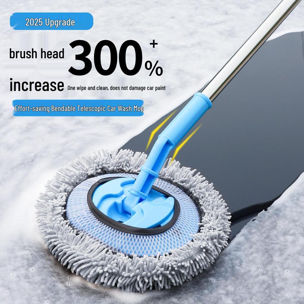 Curved Soft Bristle Telescopic Car Wash Mop & Brush