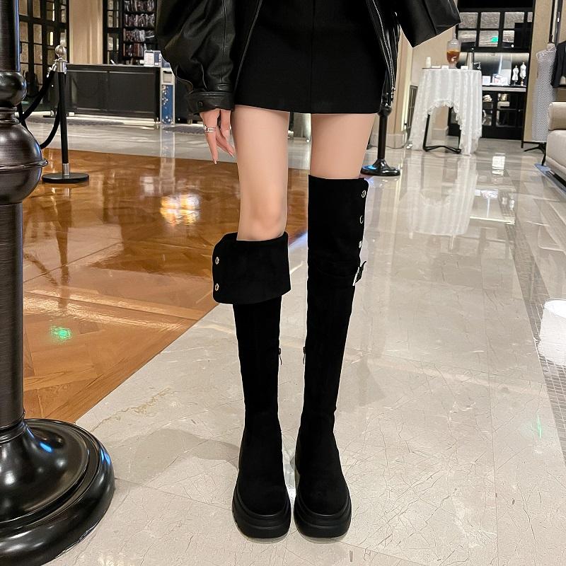 2025 Winter Velvet Warm Knee Boots Women's Retro Lapel Knight Boots Thick Heel Thick Sole Long Snow Boots