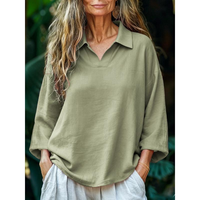 Autumn New Women's Casual Loose Fashionable Lapel Solid Color Door Tube Shirt