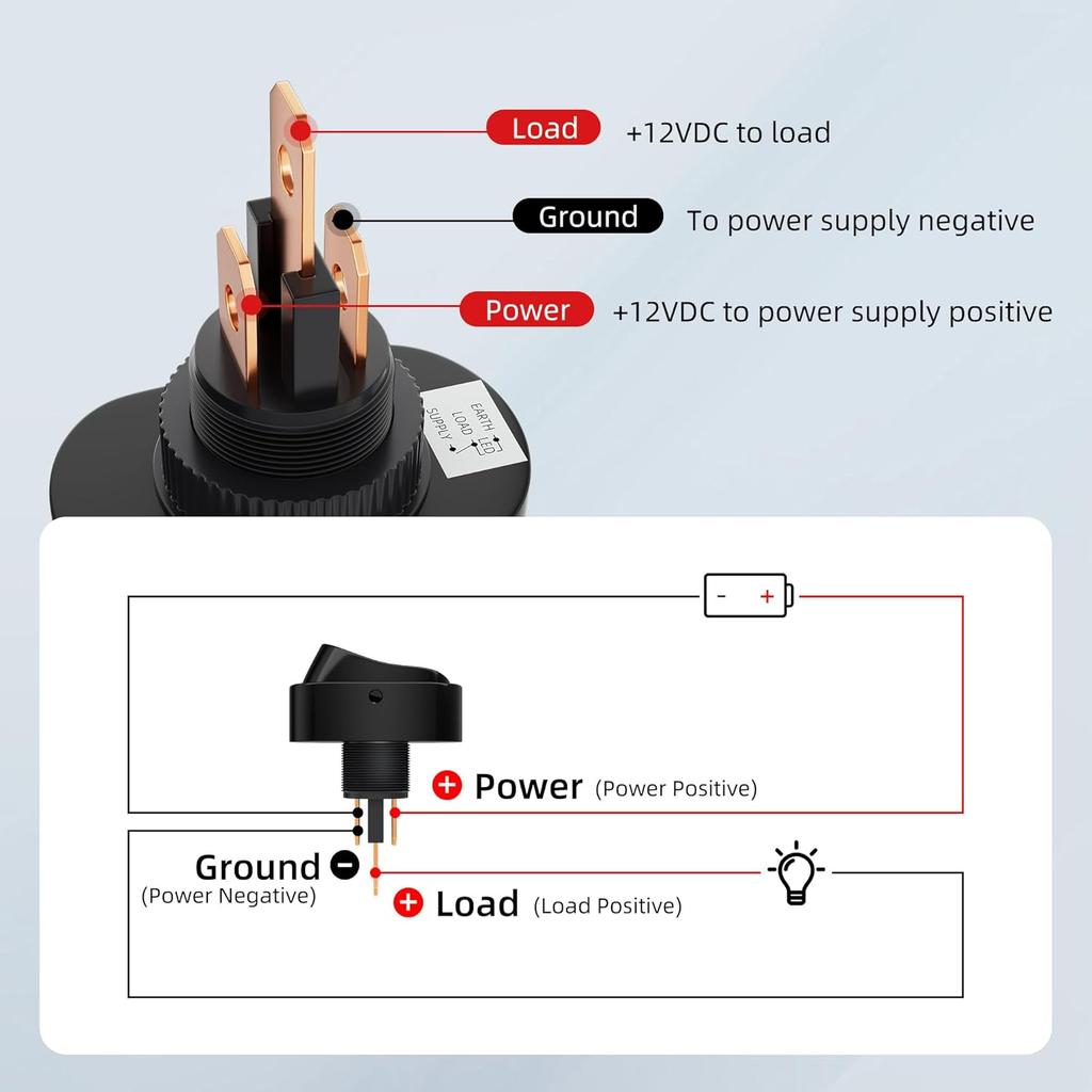 DaierTek Toggle Switch 12V 30A Oval Rocker Switch 3 Pin Red And Blue Led Lighted On Off Switch For Automative Car RV Marine Boat -8Pcs