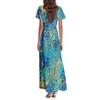 Robe Longue Maxi Florale Décontractée pour Femme, Col en V, Manches Courtes, Légère, avec Jupe Fluide pour un Usage Quotidien