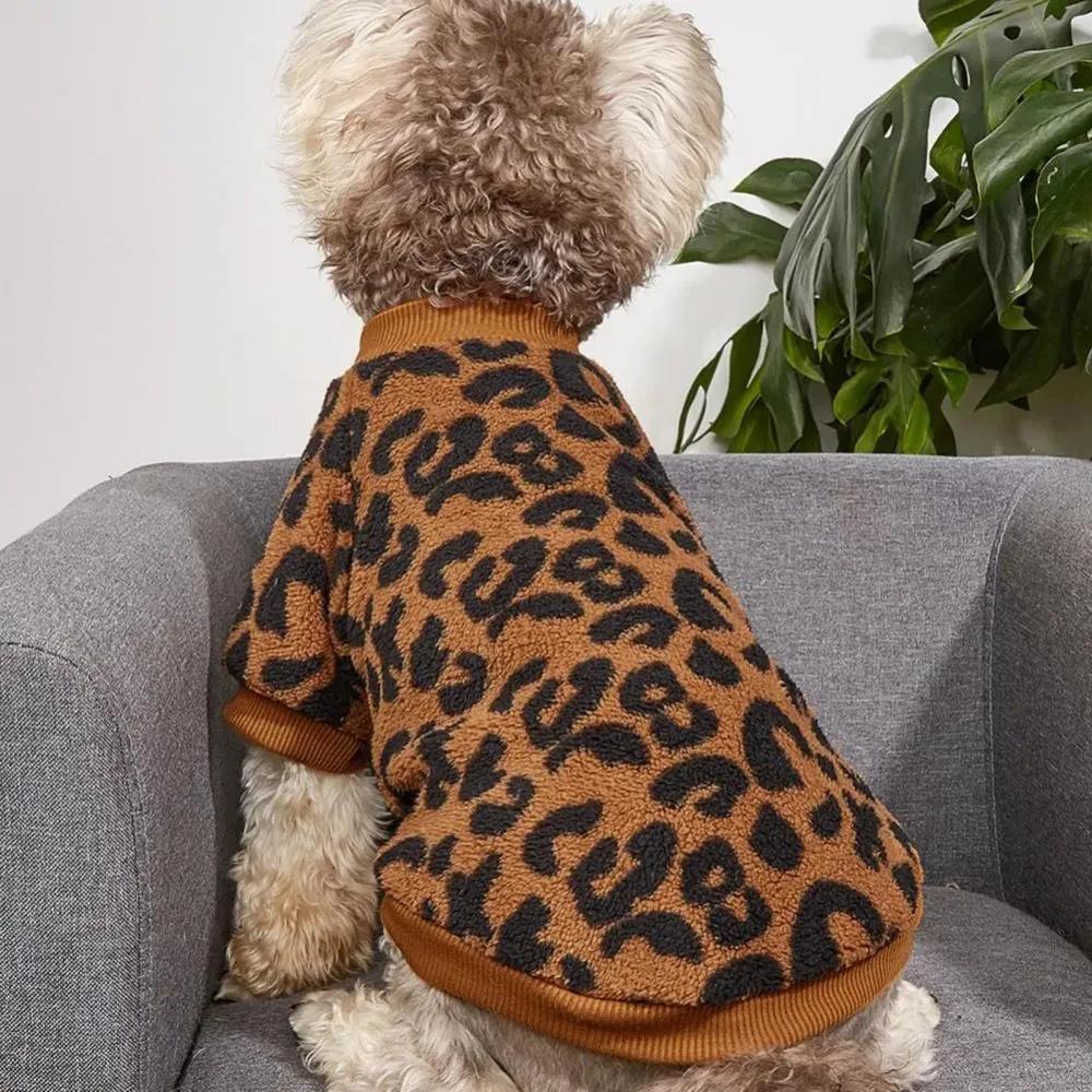 Puppy Pullover Dogs Pet Sweater Winter Leopard Print French Bulldog Winter Warm Sweater Pet Apparel Clothing