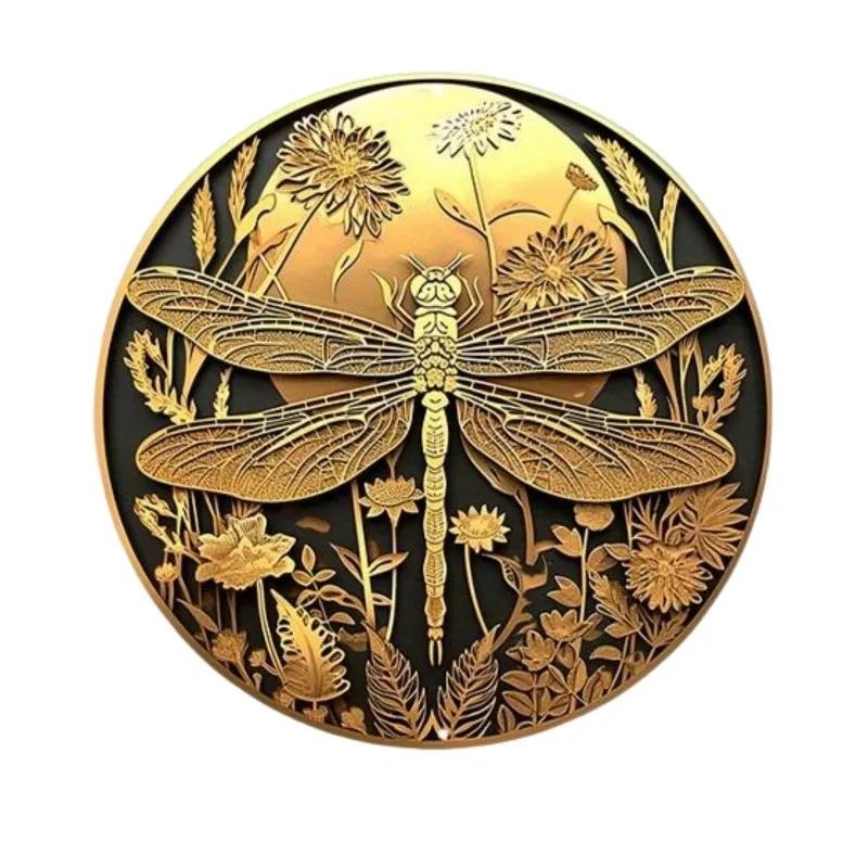 Vintage Botanical Dragonfly Bee Themed Metal Tin Sign HighDefinition Metal Tin Sign D Flat Products Design with Enhanced D