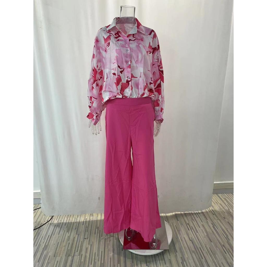 Damtryckt skjorta Temperament Elegant Vida benbyxor Mode Casual Kostym