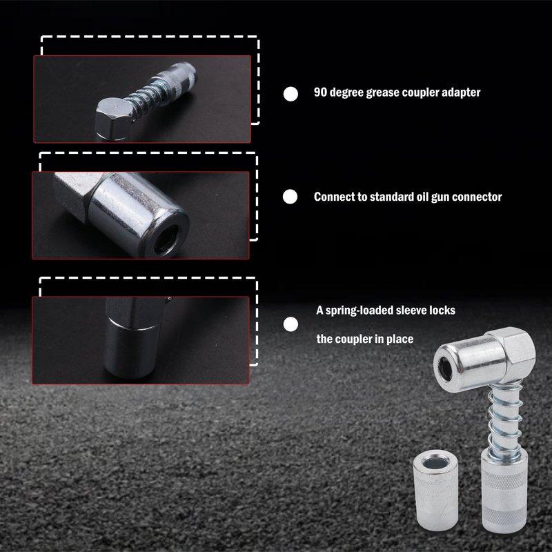 Precise Grease Nozzle Adapter Grease Gun- Accessory 90 Degree Grease Coupler Adapter With Sleeve 3 Jaw Angle Grease Tool