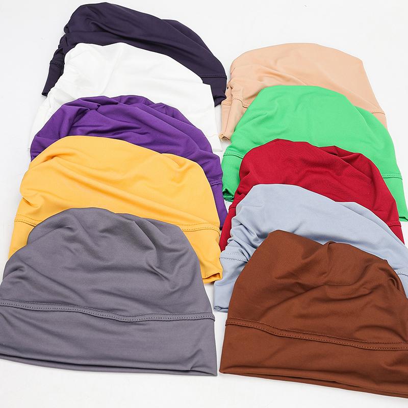 Solid Color Turban Ethnic Style Elastic Ribbon Head Scarf For Women Girls Beanie Hat Head Scarf Hair Accessories