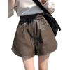 Women's Fall Winter Fashion PU Leather Wide Leg Shorts High Waisted Loose Casual Versatile A-Line Pants Mini Shorts Versatile Slim Fit Hot Pants