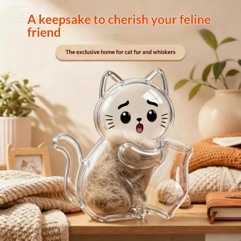 Transparent Acrylic Cat Shaped Pet Hair Storage Jar Cartoon Design Perfect For Cat Owners To Store Fur And Whiskers As Keepsake