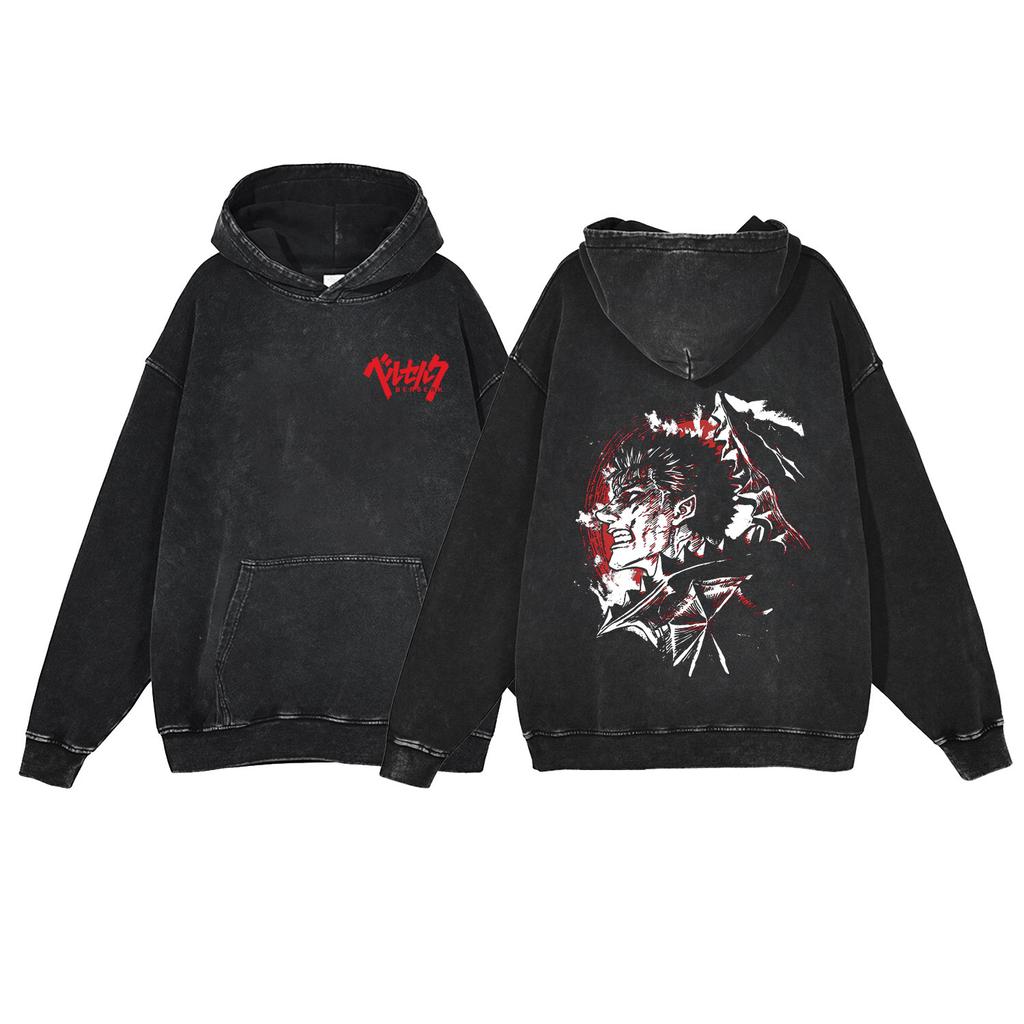 440G Heavy Washed Retro Animation Street Retro Cotton Sweater, Street Tide Hooded Sweater