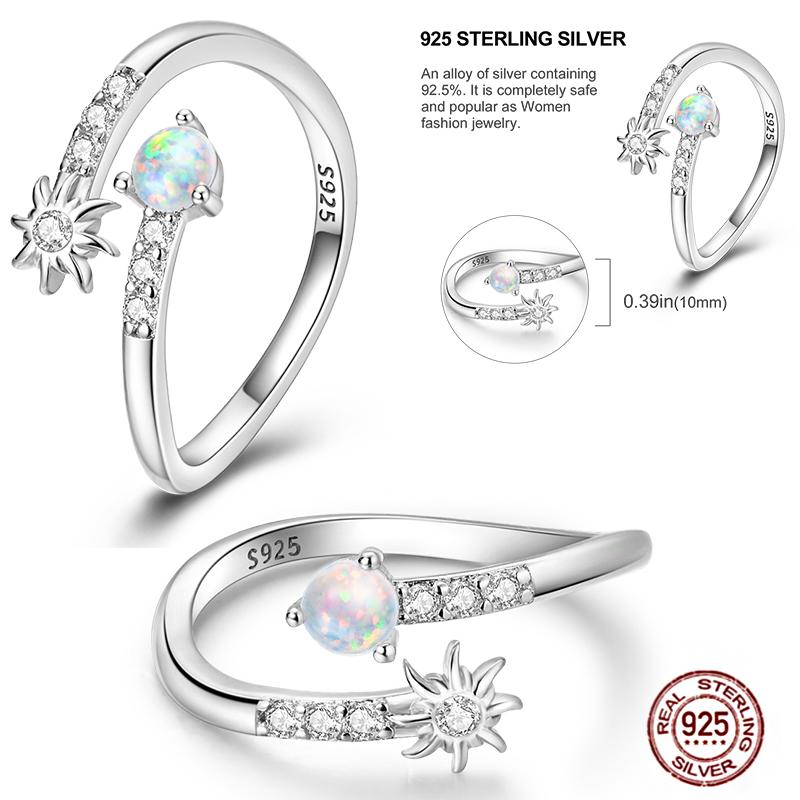 Free Size 925 Sterling Silver Ring Butterfly Sun Moon Sunflower Crystal Original Adjustable Rings for Women Wedding Jewelry Gift