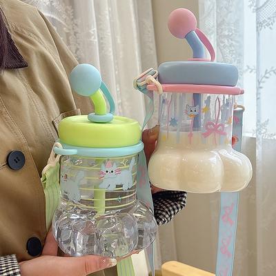 1L Süße Plastik-Trinkflasche mit Strohhalm für Mädchen Kreative Katzenkrallen Große Kapazität Tisch-Trinkbecher Tragbarer Trinkbecher für Studenten