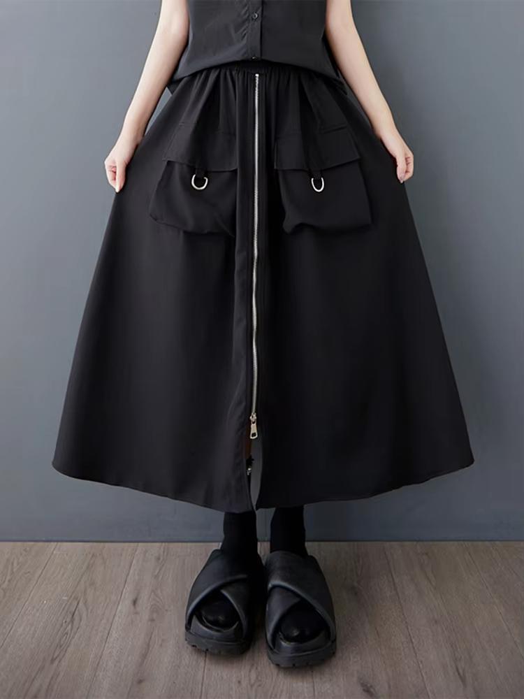 

XITAO Zipper Pocket Patchwork Split Skirt GYX1559 One Size чёрный