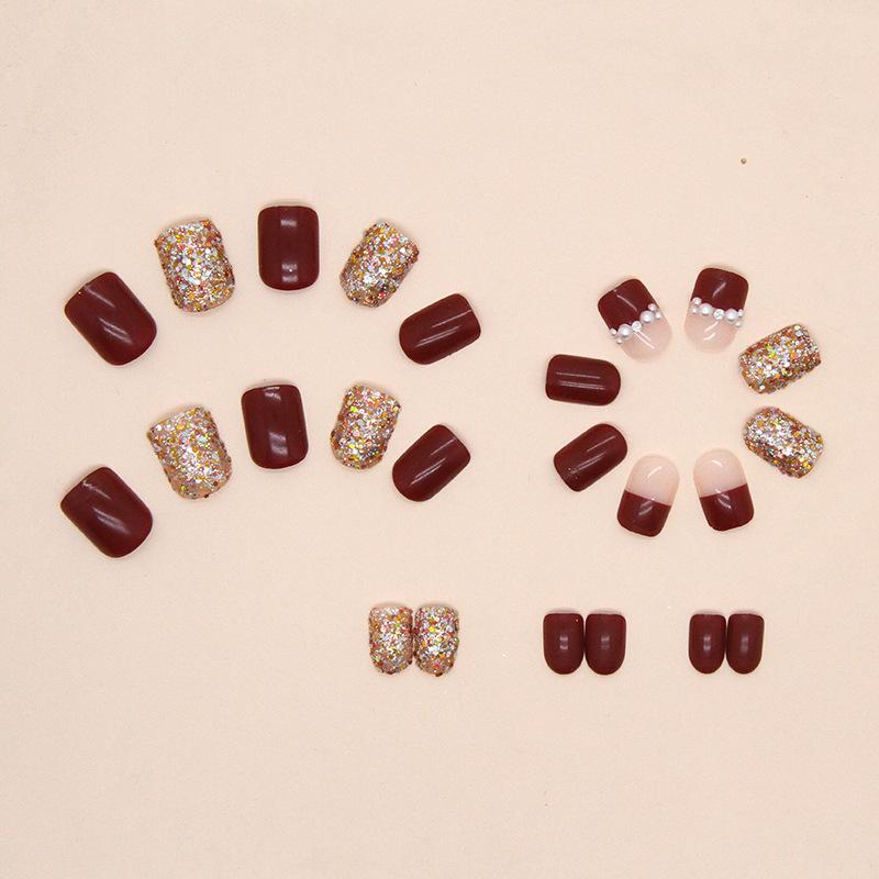 Burgundy Flash Fragments Wear Nail Festive Atmosphere New Year'S Feeling Nail Art Pieces Bridal Fake Nails