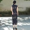 Elegant Black Modern Cheongsam Dress Women Sleeveless High Neck Fit-and-Flare Evening Gown With Brocade 2025