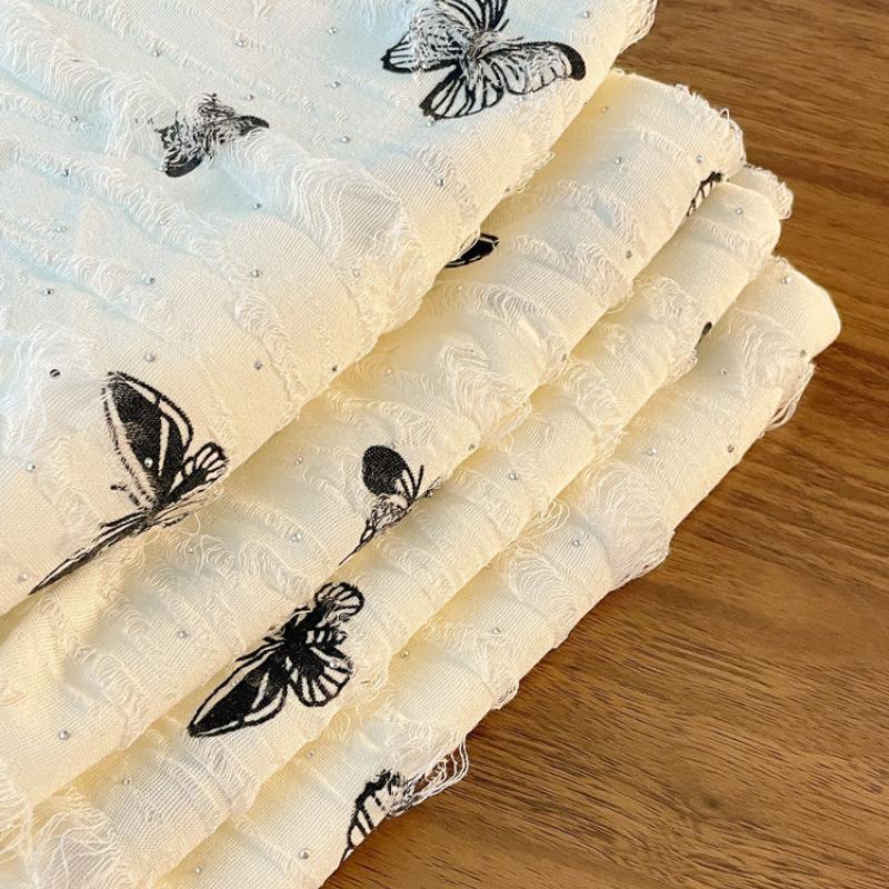 Women's Spring/Summer Thin Butterfly Print Distressed Straight-Leg Pants - High-Waist Loose Drapey Casual Wide-Leg Trousers