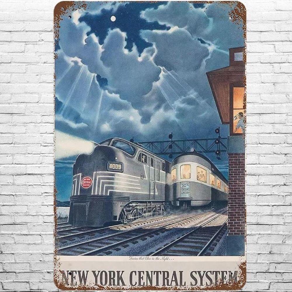 Metal Poster Classic Train Railway Landscape Wall Art Garage Home Decor