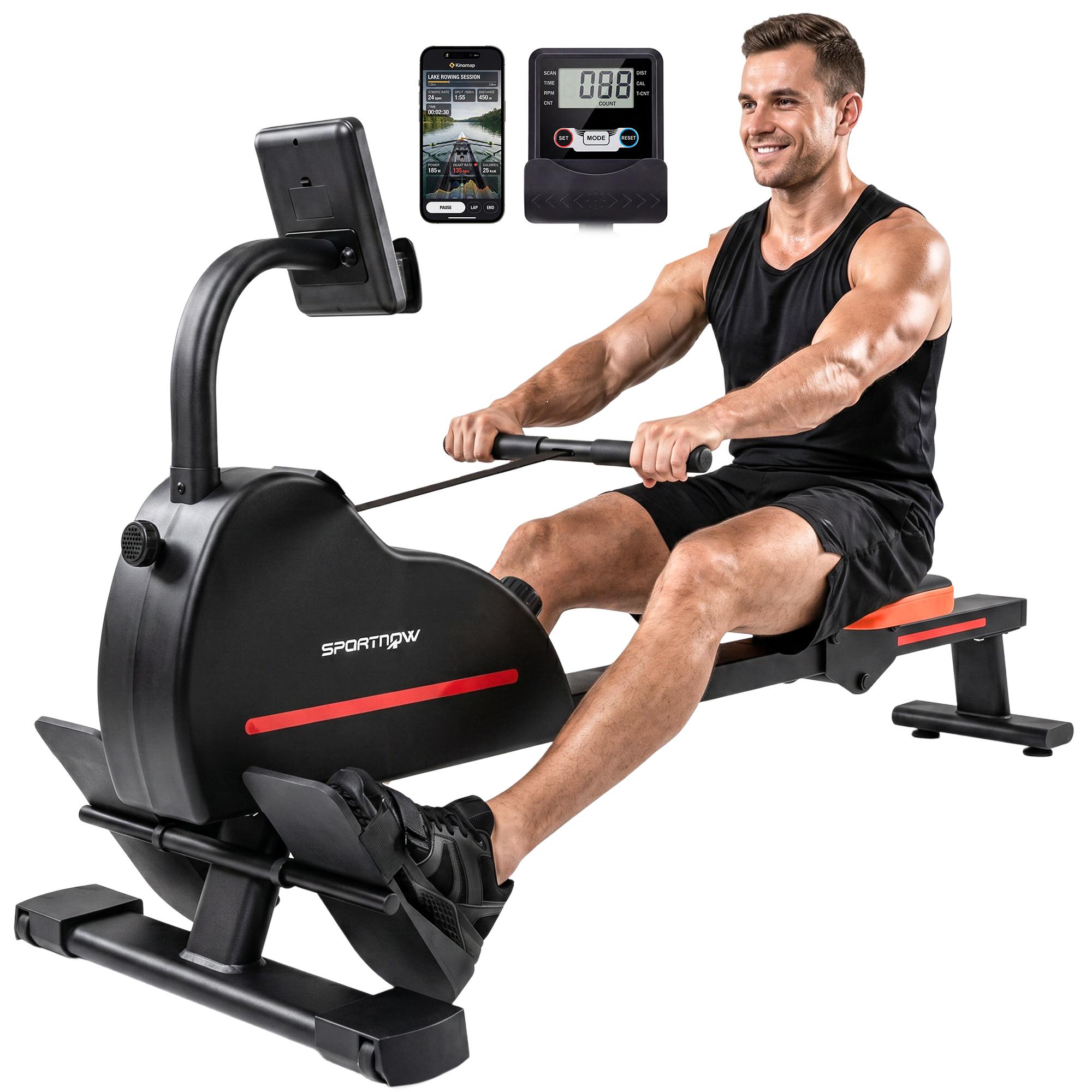 Mágneses Evezőgép Erősítő Gép Bluetooth Kapcsolattal Kinomap & Zwift 16 Ellenállási Szint 135x42x72cm Piros 135 x 42 x 72 cm