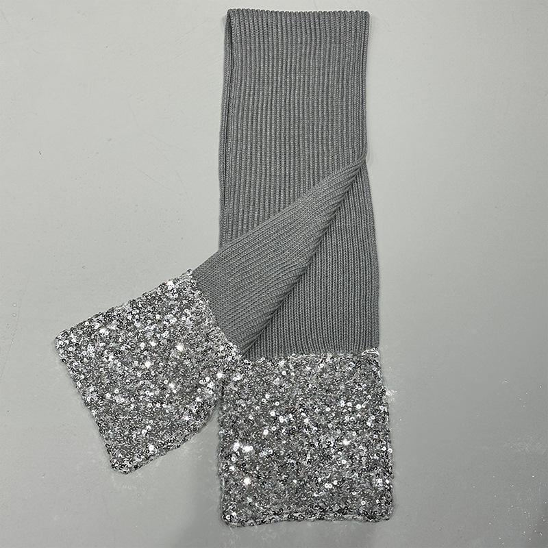Pure cotton autumn and winter new scarf female high-end designer brand cotton sequined versatile knitted scarf