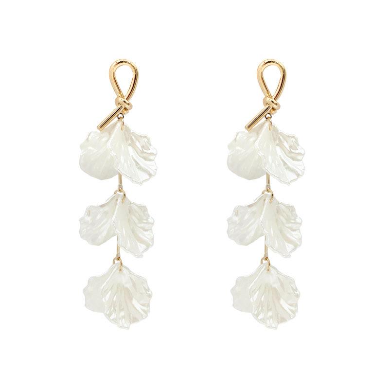 111 Silver Needle Exaggerated Long Shell Petal Earrings Fashion Temperament Internet Celebrity Fringed Stud Earrings Female Super Fairy Earrings
