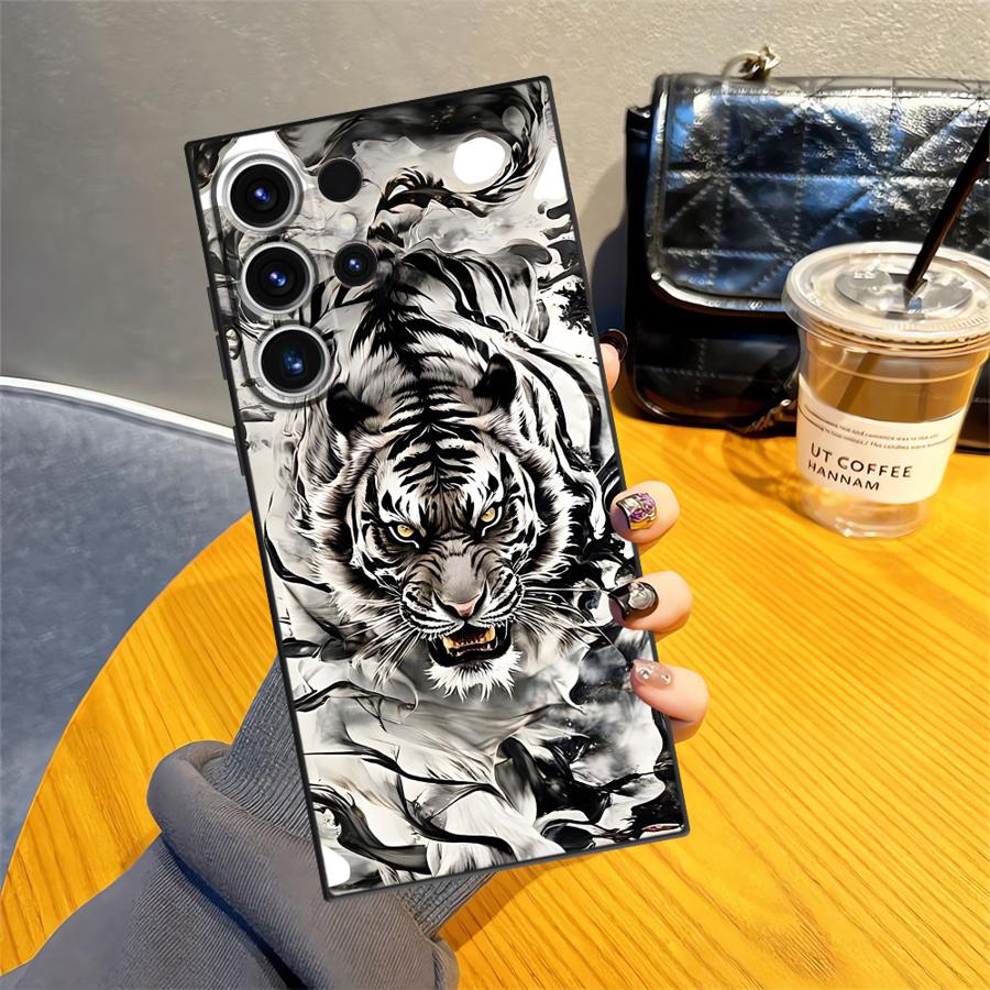 Case for Samsung Galaxy S25 S10 S9 S21 FE Note 20 8 9 10 S20 Ultra S24 Plus S23 S26 Funda Phone Cover Cool Silver Tiger
