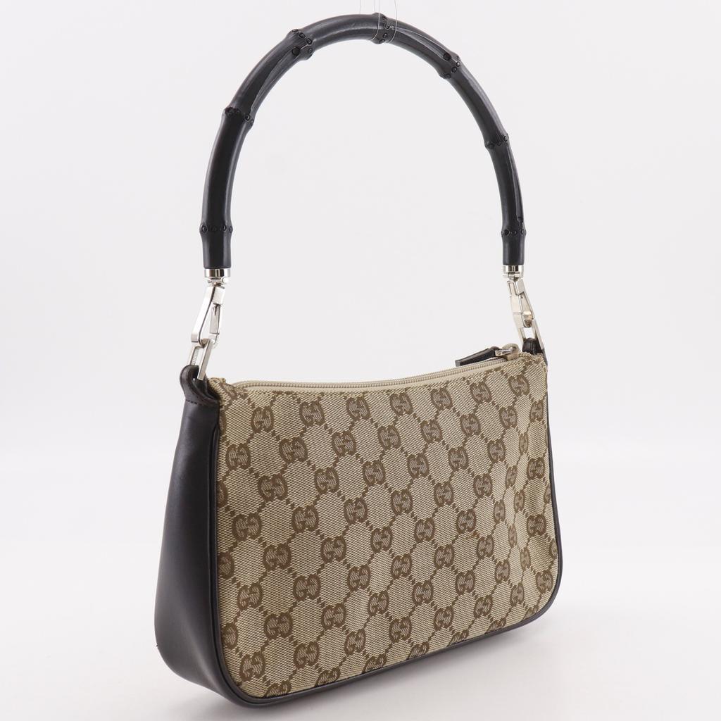 GUCCI Bamboo Shoulder Bag 001.387 Handbag Brown GG canvas Women Used