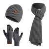 Unisex Custom Logo 3pcs Knitted Plain Polyester/Cotton Beanie Hat Scarf Gloves Set Long Warm Winter Clothing for Men Women