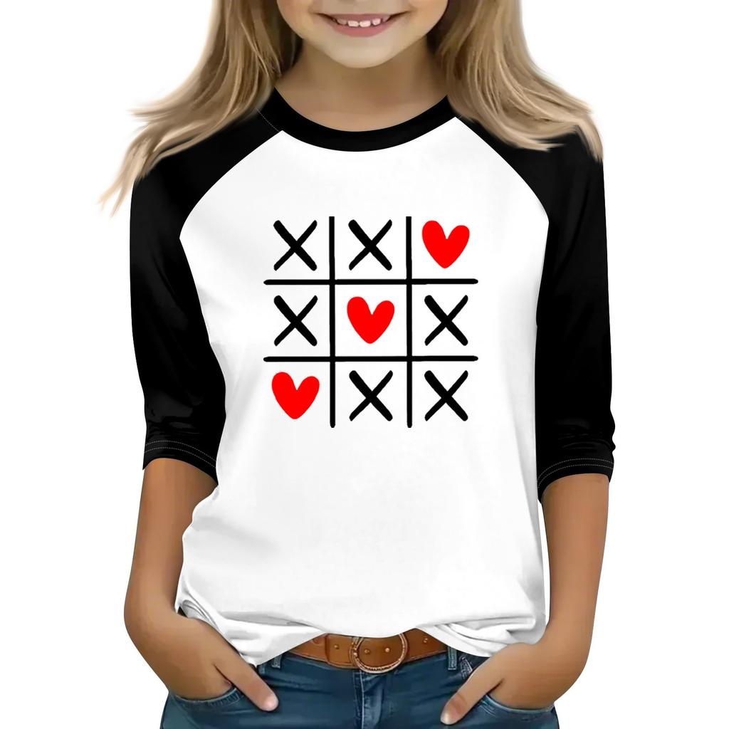 Oberteile für junge Mädchen von 4–16 Jahren, Rundhalsausschnitt, 3/4-Ärmel, T-Shirts, trendige Oberteile, Outfit-T-Shirts