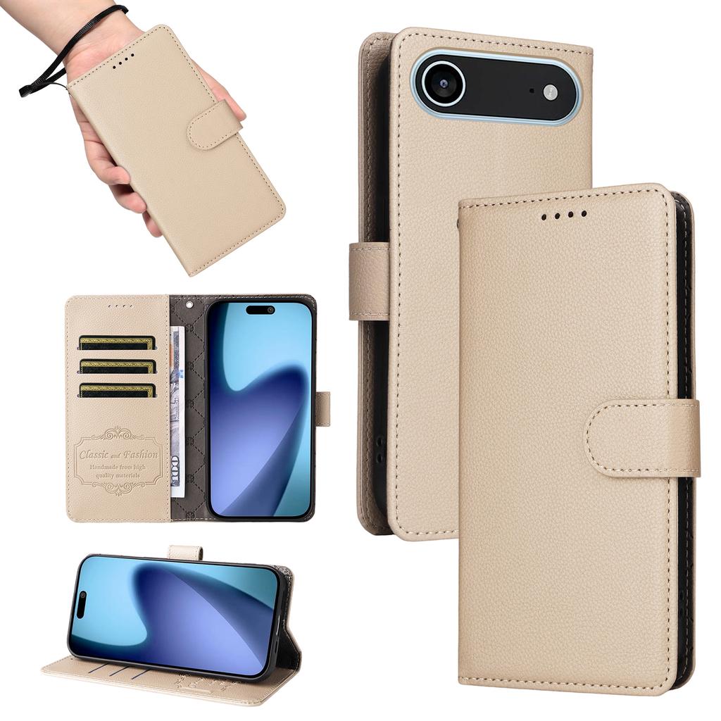 For iPhone 17 Air Case RFID Blocking 3 Card Slots PU Leather Phone Cover with Wrist Strap