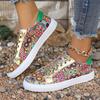 Comfortable Plus Size Women's Fashion Sneakers - Breathable Fabric, Floral Print, Lace-Up Low Tops with Non-Slip PU Cover Sole