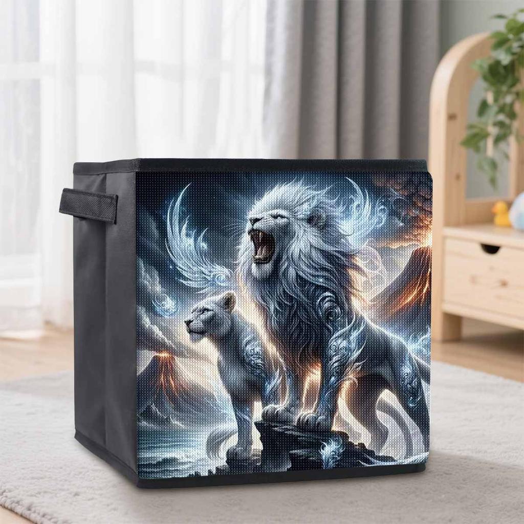 A White Male Lion 5D Diamond Painting Storage Basket Full Round Drill Mosaic Diamond Embroidery Cross Stitch Kits Home Decor Home Decor