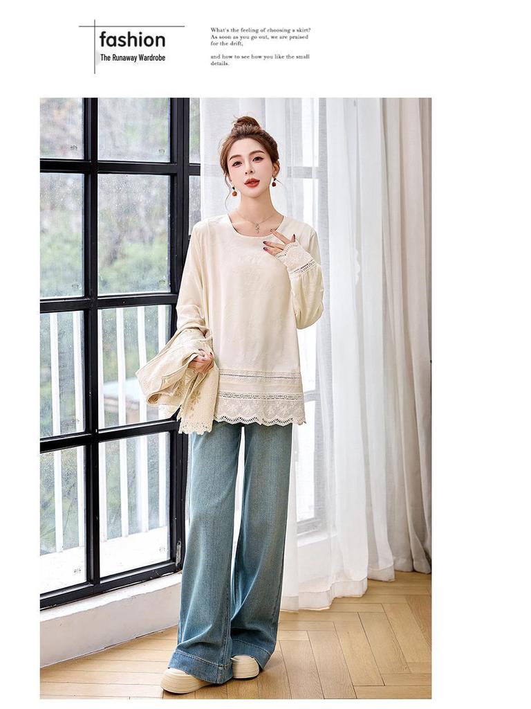 Spring 2025 Women's Lace Patchwork Shirt and Embroidered Cardigan Vest Set