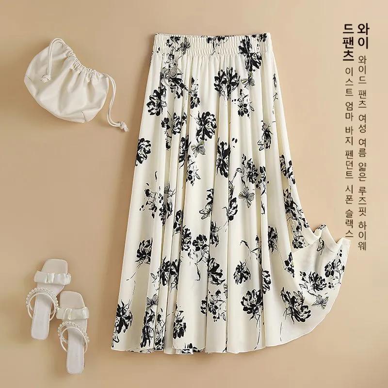 

Весенне-летний макси-юбка с цветочным принтом, эластичный пояс, свободная юбка А-силуэта, длинная юбка с бабочкой M белый