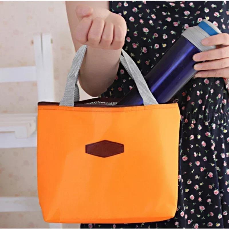 Lunch Box Camping Picnic Bag Lunch Bag Solid Color Portable Insulated Refrigerated Cold Food Cooler Thermal Bag Handbag