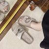 2025 new rhinestone flat sandals velvet women's shoes fashion versatile casual word with sandals beach cool