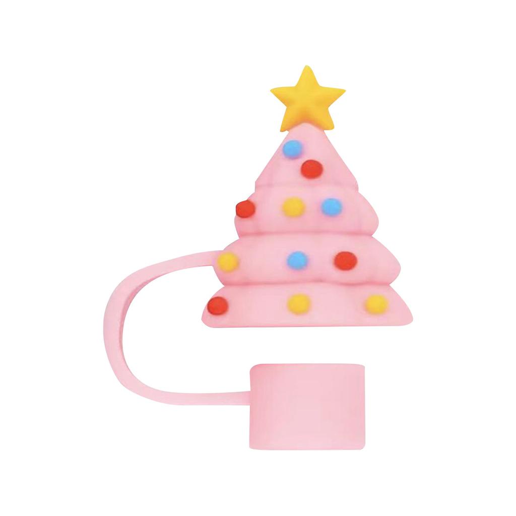10mm3D Christmas Straw Cover Silicone Straw Cover 10mm 0.4in Dust-Proof Reusable Straw Tips Lids