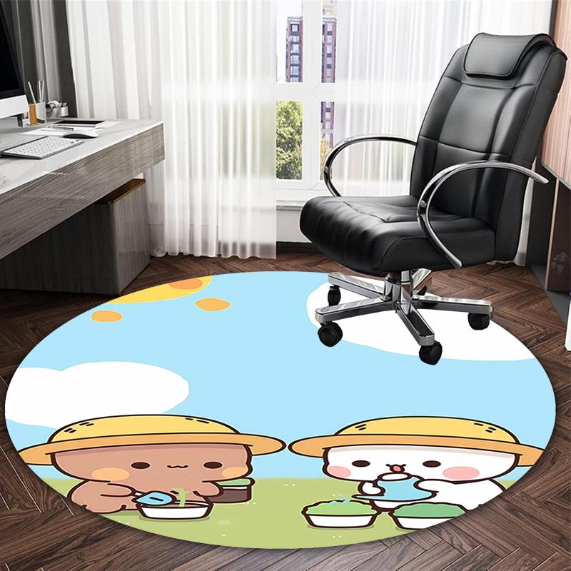 1pc Yier BuBu Bear3 Print Round Carpet Chair Round Carpet Suitable for Bedroom Living Room Home Decorative Carpet