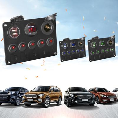 12V 24V 5 Button LED Switch Panel Light Toggle USB Chargers Gauge For Car Marine Boat Truck Trailer Caravans Accessories