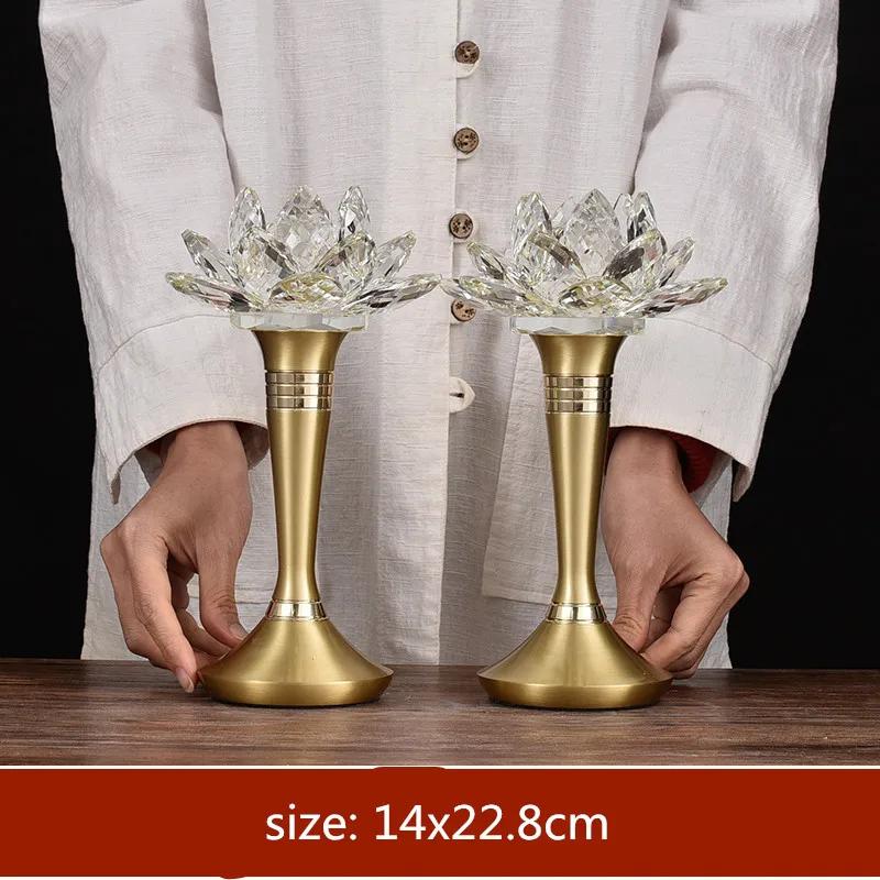 2pcs Chinese Crystal Candle Holder Ornaments Colorful Simulated Candlestick Buddha Hall Worship Home Decor Buddhist Accessories