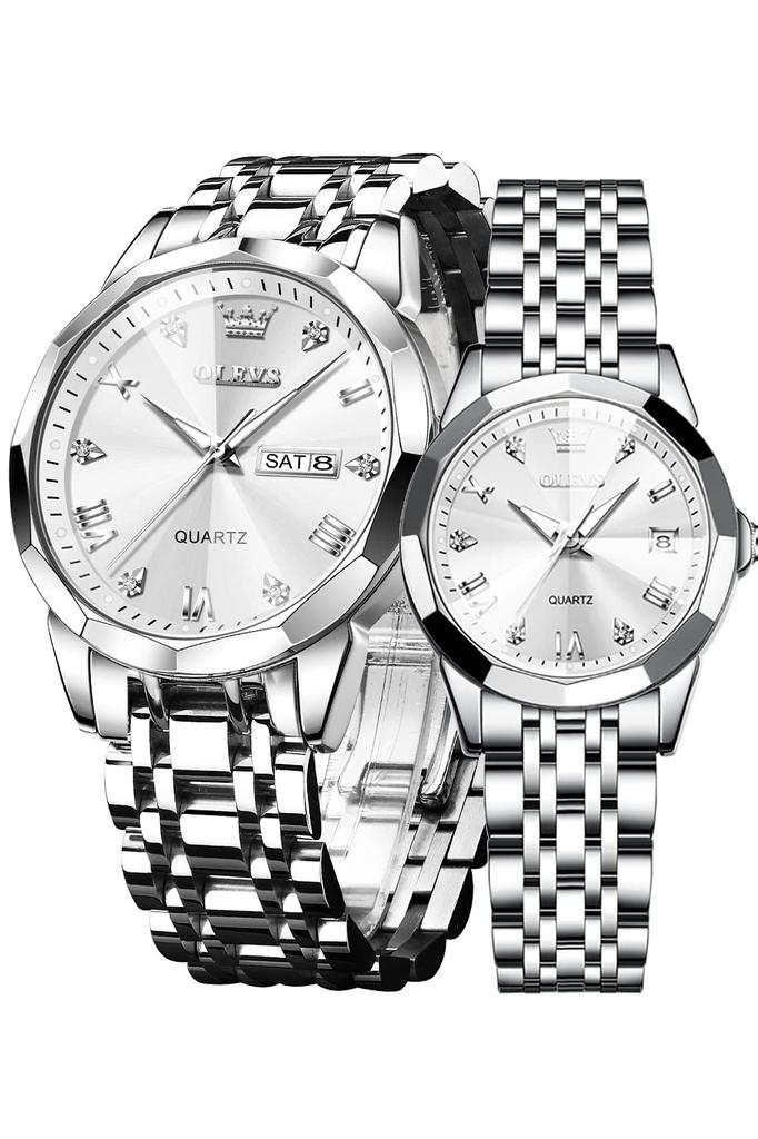 OLEVS Popular Pair Quartz Stainless Date Luminous Couple Watch Set Gift Couple's Watches, Watches, Movement, Diamond, Steel, Waterproof, Display,