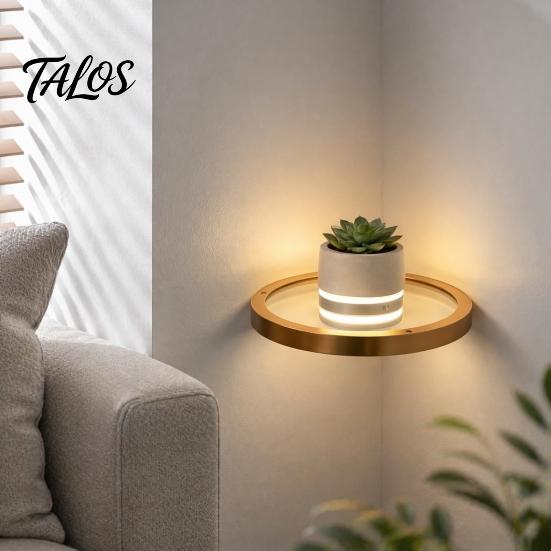 Illuminated Wall Decor for Home Floating Shelf with LED Light, Modern Gold Metal Display Rack Minimalist Invisible Bracket Plants Book, Space