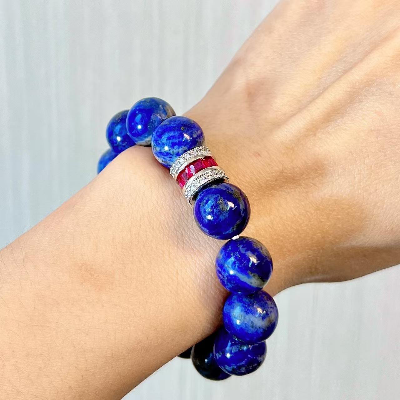 12Mm Large Particle High Quality Natural Lapis Lazuli Contrasting Bracelet