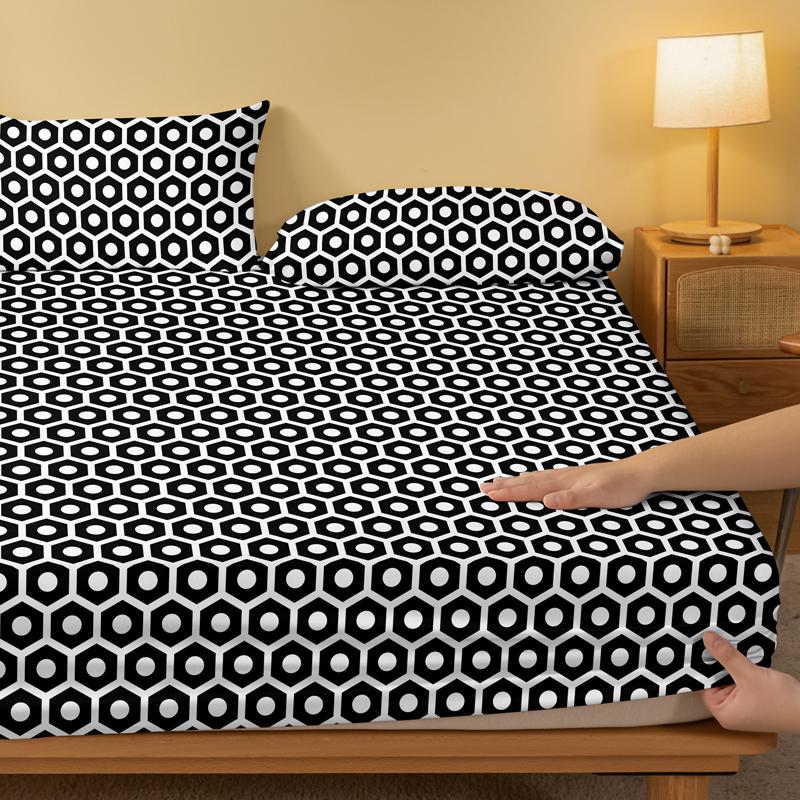 1 Simple Modern Geometry  Printed Matte Fitted Sheet, Bedroom Printed Bed Cover, Bedding (Excluding Pillowcases)